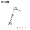 IMPLANT GRADE TITANIUM THREADLESS PUSH IN ROUND CZ TEAR DROP BEAD CHAIN TOP PART